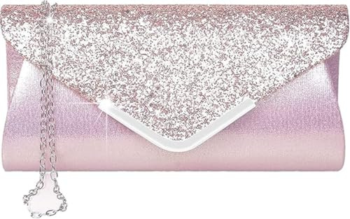 Alifyt Damen Clutch Tasche Elegant Pailletten Abend Clutch Geldbörse Kette Schultertaschen Glitzernd Gold Abend Braut Abschlussball Party Handtasche Geldbörse, rose
