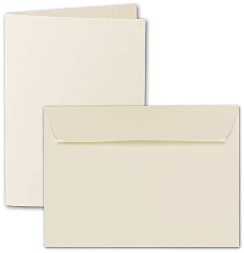 ARTOZ 25x DIN A6 Faltkarten-Set mit Umschlägen - Chamois (Creme) - 105 x 148 mm - gerippte Bastelkarten blanko mit Brief-Umschlägen - 220 g/m²