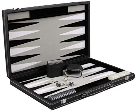 Chessgammon Backgammon-Spiel aus Graphengrauem Leder 15.