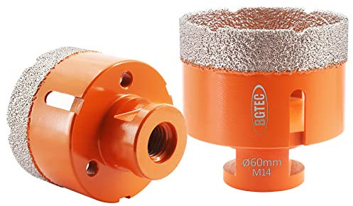 BGTEC Dry Diamond Core Drill Bits for Porcelain Tile Ceramic Marble Brick M14 Thread 2pcs Diameter 60mm