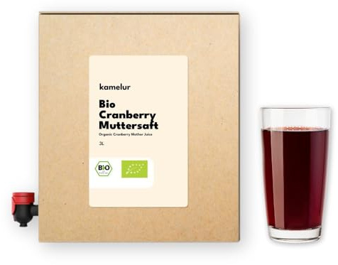 3 litri di succo di mirtillo rosso BIO - 100% succo diretto di mirtilli rossi BIO maturi, succo di mirtillo rosso biologico senza additivi - succo di cranberry in una pratica confezione di succo