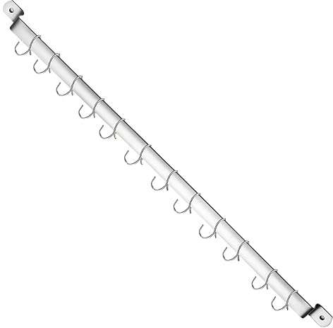 Kyraton Estante para utensilios de cocina, organizador de rieles para cuchillos colgantes, soporte para utensilios para colgar ollas, riel de cocina gourmet montado en la pared con 14 ganchos