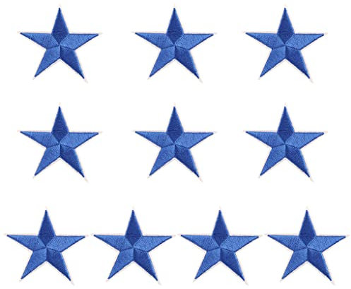 Pack of 10 Star Patches Five-Angled Star Iron On Patches 2.8 inch Embroidered Patches for Clothing Jackets Backpack Repairing Decorations (Blue)