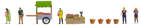 NOCH® 11-teilige Figuren-Themenwelt „Obststand Spurweite H0 für Modelleisenbahn, Modelllandschaften, DIY/Wochenmarkt/Marktstand/Obstkarre