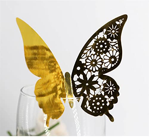 GIVBRO 50 pezzi segnaposto a forma di farfalla per tavolo, segnaposto, bouquet di biglietti di auguri per decorazioni di nozze dorate