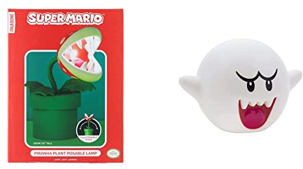 Paladone Piranha Plant Lampe BDP | mit flexiblem Kopf Nintendo Fans | 33 cm hoch, USB-betrieben, Plastik, Rot/Grün, 33cm Tall & Super Mario Bros 3-D Boo Light - Batteriebetrieben | Offizielle Ware