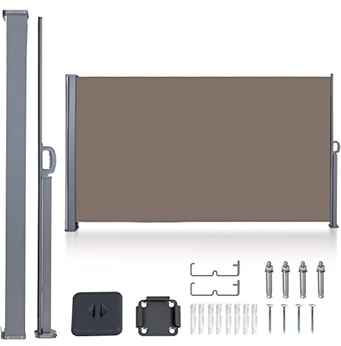 Herrselsam Toldo Lateral Extensible, 160 x 300 cm, toldo Opaco, protección contra el Viento, protección Solar para jardín, con Soporte de Suelo retráctil y Paquete de Accesorios, marrón