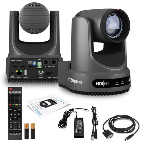 PTZOptics Move 4K 20x Auto-Tracking PTZ Camera with Built-In Tally Light, 3D Noise Reduction, and Advanced White Balance Modes (Gray)