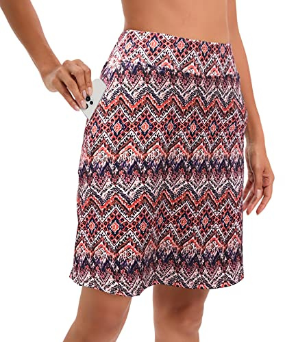 Timuspo Damen Activewear Knielanger Hosenrock mit Innenshorts Athletischer Tennisrock mit Hoher Taille Skorts mit Hose Darunter Perfekt für Sport, Golf, Wandertraiing