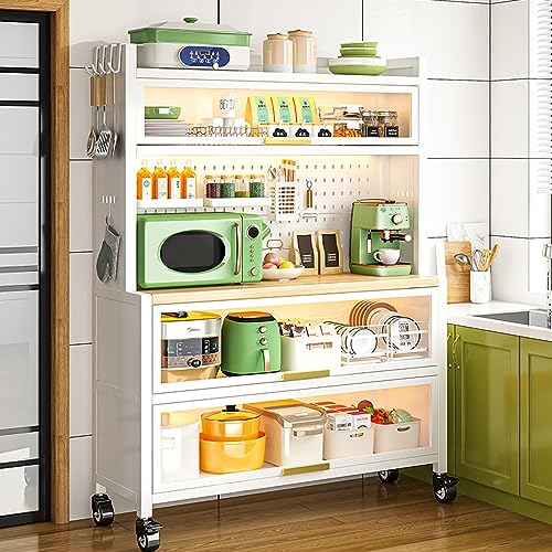 Etagere Rangement Cuisine– Comptoir De Boulanger, éTagèRe De Four à Micro-Ondes, Organisateur De Station De Café Avec Portes Rabattables Pour Clapier De Cuisine, Maison, Bureau, Garde-Manger, Garage (