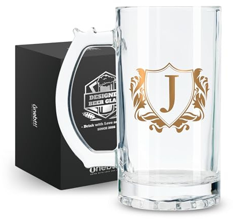 Onebttl Personalized Beer Gifts for Men - 17 oz Heavy Beer Stein Mug with Handle for Boss as Birthday Christmas Gift - J