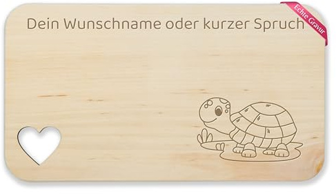 Frühstücksbrettchen Holz Herz - Schildkröte I Tier Motiv I Geschenk Kinder mit Name I Text Spruch individuelle Gravur - 22,5x12,5 - Holz - kind schildkröten personalisierte holzbrett