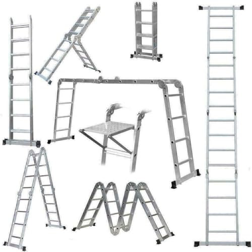 4.7 m Aluminium Folding Ladder, A-Frame Standing Side with Platform, Portable Multi-Purpose Ladder, 150 kg Load Capacity, EN131