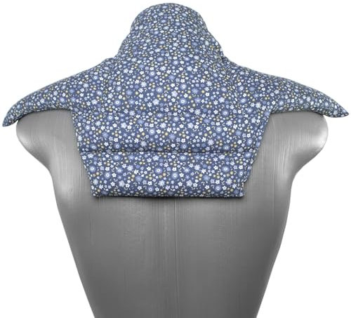 Nackenkissen Komfort - Bio-Stoff Blümchen-blau - Traubenkernkissen - Wärmekissen & Kältekissen - 5-Kammer Rücken Schulter Nacken