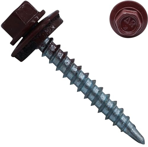 100 Stück Trapezblechschrauben mit EPDM Dichtscheibe - 4,8 x 20/15 - RAL 8012 - Rotbraun - Bohrschrauben 6-kant - kopflackiert - selbstschneidend - SC5164