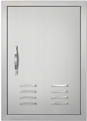 VEVOR Grill-Zugangstür, 610 x 431 mm, Einzelne Außenküchentür, Flächenbündig Montierte Edelstahltür, Vertikale Wandtür mit Griff, Lüftungsschlitzen und Haken, für Grillinsel, Grillstation