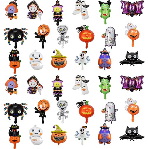36 Pcs Globos De Halloween, Halloween Foil Globos Globos De Esqueleto Halloween Globos De Calabazas, Araña Cráneo Globo De Murciélago Para Decoración De Fiestas Infantiles