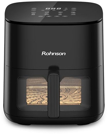 Rohnson Air Fryer - Heißluftfritteuse, 7L-Korb, 1800W, Weniger Fett, Sichtfenster, 3D Heißluftzirkulation, LED Display, 8 Auto-Programme, Spülmaschinengeeignet, Auto Shake, Überhitzungsschutz, Schwarz