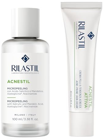 Rilastil – Rutina de Cuidado Facial, Antimperfecciones, Crema Acnestil Attiva (+) 40 ml y Acnestil Micropeeling 100 ml, Hidrata y Elimina Impurezas, Pieles Grasas, Mixtas y con Tendencia Acneica