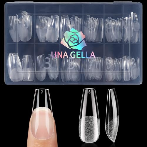 UNA GELLA Medium Ballerina Nagelspitzen, 120 Stück 12 Größen Soft Gel Tips | Full Cover Klare Coffin Tips zum Aufdrücken Halb Matte， Ideal für DIY & Salon Nagelverlängerung