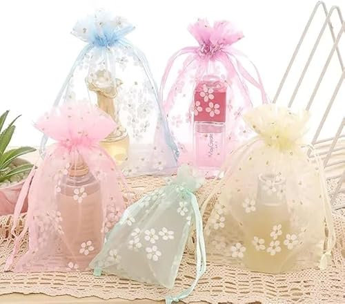 Naler Sachet Organza pour Dragées Lavande Vide 20pcs Sachet Tulle pour Cadeaux 10 * 14cm Pochette Organza pour Bijoux