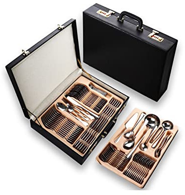 OJKJGY Hochwertiges Silberbesteck-Set, Tafelbesteck-Set, Edelstahl-Besteckservice für 12 Personen, Mehrzweck-Geschirrsets zum Hochglanzpolieren für Zuhause und das Restaurant