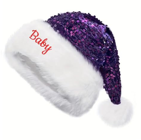 JinFu dian Personalisierte Weihnachtsmütze, personalisierte Weihnachtsmütze für Erwachsene, individuelle Weihnachtsmannmütze, bestickte Weihnachtsmannmütze, für Damen und Herren, Lila, 32 x 45 cm