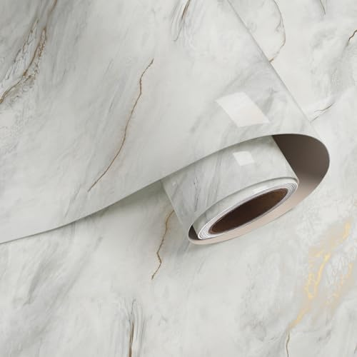 VaryPaper Papier Peint Marbre Gris et Or 40cmx800cm Rouleau Adhesif Decoratif Film Autocollant Meuble Revetement Plan de Travail Cuisine Salle de Bain Lavable Stickers Porte Placard Armoire Tableau