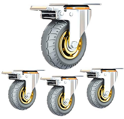 Robuste Gummi-Lenkrollen mit Bremsen, 4 Stück, 100 mm, verschleißfeste Transportrollen für Werkbank/Fabrik