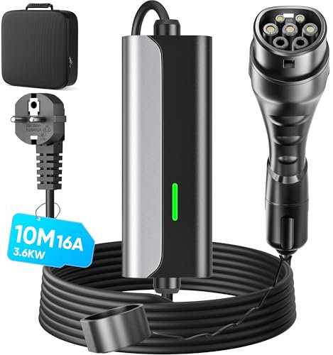 Zyncove Chargeur Voiture Electrique Type 2-10M - 3,68kW EV Chargeur Type 2 16A, Câble Recharge Voiture Electrique Rapide 3,68kW, vec Voyant LED, IEC 62196-2, IP65, pour EVs und PHEVs