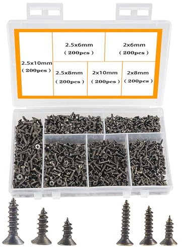 HVDHYY Piccole Viti per Viti Piccola Cerniera Set di Viti M2/2.5 Antico Autofilettanti Multi-Purpose Viti per Legno in Miniatura DIY Nero 1200pcs