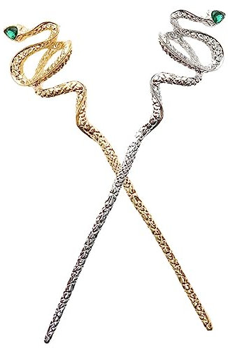 Didiseaon 2pièces Baguettes Chinoises Élégantes Serpentine Alliage Avec Gemmes Épingles Pour Chignon Léger Et Décoratif Accessoires Coiffure Updo Pour Femmes Pack or Et Argent