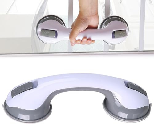 Rxsdeni Grab Bars for Bathtubs and Showers, Shower Foot Rest for Wall, 12 Inch Shower Handle for Shower Chair, Bathroom Grab Bar for Senior (Grey White)