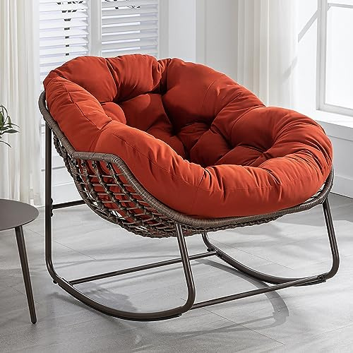 Villeston Outdoor Patio Schaukelstühle, Orage | Übergroßer Papasan-Schaukelstuhl mit Kissen, Ei-Schaukelstuhl für Wohnzimmer, Veranda, Garten, Terrasse und Hinterhof