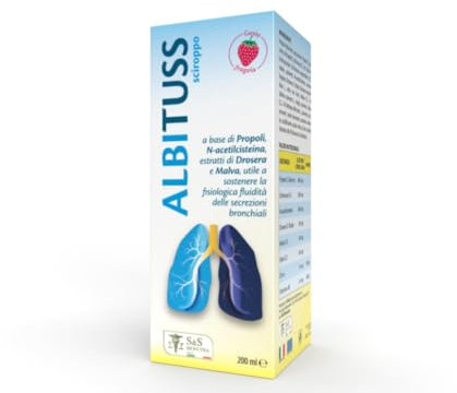 ALBITUSS sciroppo 200 ml Bambini 3+ e Adulti.A base di N-acetilcisteina –Propoli-estratti di Drosera-Malva -Echinacea-Zinco e Vit B6*Per il benessere delle prime vie respiratorie