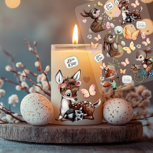 ilka parey Sticker Ostern Häschen Ostermotive Frühling - Rubons - Rub on DIY für Windlicht Teelicht- Wunderschöne Osterdeko A5 Bogen rb19