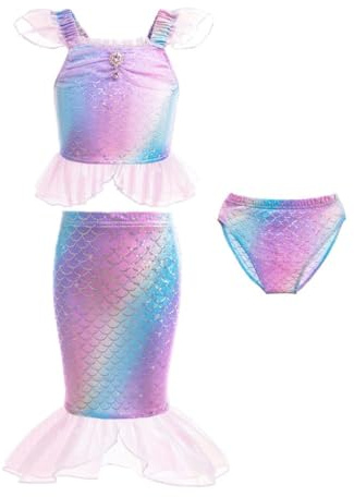 Lito Angels Girls Fish Scale 3-Piece Swim Set | Fish Scale Top, Matching Briefs, Sparkly Skirt, 3-Piece Swim Set