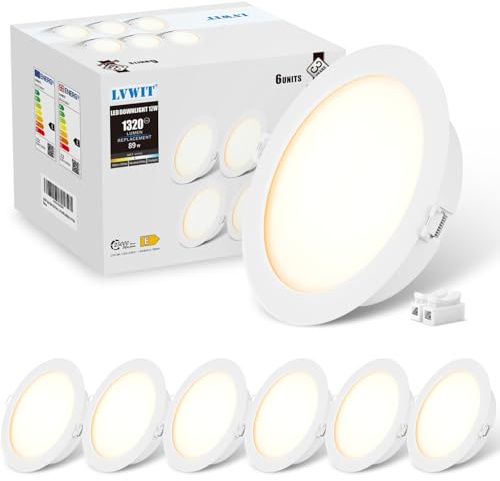 LVWIT Faretti LED da Incasso per Cartongesso, Faretto da Incasso 12W, 1320 Lumen, Faretti per Cartongesso, Luce Naturale 4000K, Faretti LED Soffitto, AC 220-240V, Diametro Foro Ø120-130mm, Set di 6