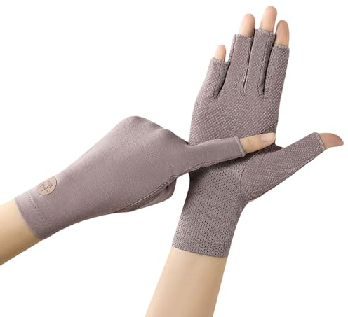 OTKARXUS Guantes de conducción con protección UV de verano para mujer, 1 par de guantes de medio dedo con protección solar, guantes mitones de protección solar antideslizantes para uñas de gel