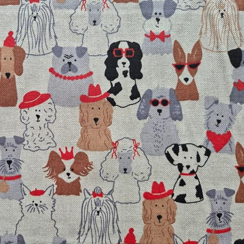 Baumwoll-Mischgewebe „Dressed Dogs“ – lustiger Hunde Stoff, pflegeleicht (80% Baumwolle) Dekostoff Hund Meterware Hundemotiv DIY