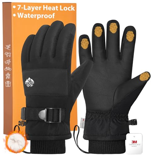 Pixel Panda Mens Winter Gloves Waterproof, Extreme Cold Weather Gloves for Women with 3M Thinsulate and Thick Plush Fleece, Warm Touchscreen Work Glove Gift for Skiing Snow Running Hiking Driving