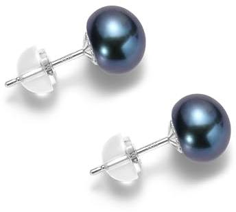COYATE Pearl Earrings Sterling Silver Freshwater Black Pearl Stud Earrings for Women Hypoallergenic, Button Shape Real Pearls 6-6.5mm, Simple Elegant Jewelry Gift for Her,Mother,Bride,Friend