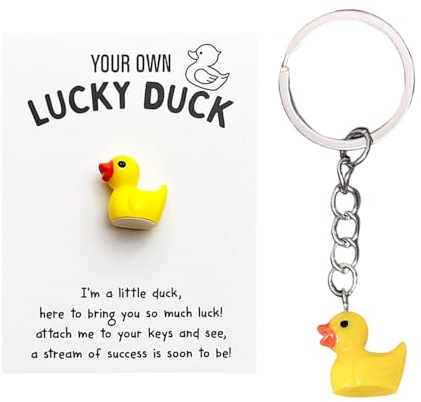 Ethlomoer Cute Duck Keyring - Little Yellow Duck Keychain with Encouragement Card, Pocket Hug & Good Luck Card - Mini Keyring for Women & Kids, Pendant Accessories