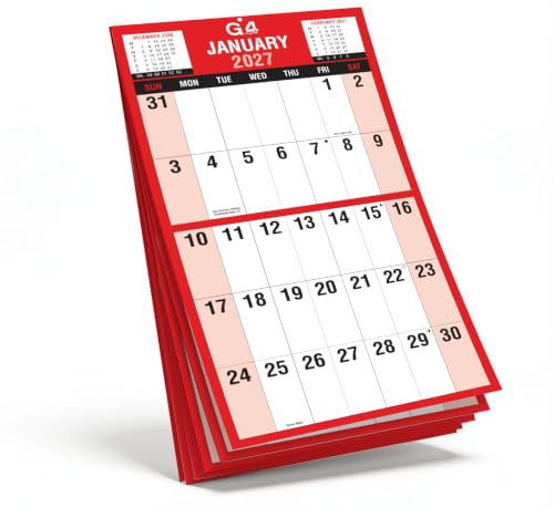 G4GADGET Wandkalender 2026, riesiger Druck, Monatsansicht – leicht lesbarer großer Zahlenplaner mit britischen Feiertagen | Spiralbindung zum Aufhängen für Zuhause, Büro und Schule