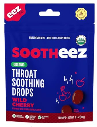 Lolleez Sootheez Organic Throat Soothing Drops, Throat Relief, Clean Medicine with Clean Ingredients, Perfect for Soothing A Sore Throat While Tasting Great, Wild Cherry – 25 Count