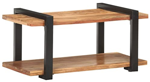 LoogCape TV-Schrank 90x40x40 cm, Massivholz Akazie, Industrial Design, langlebiger Tisch TV Ständer, vielseitig für Wohnzimmer, schwarzer Eisenrahmen