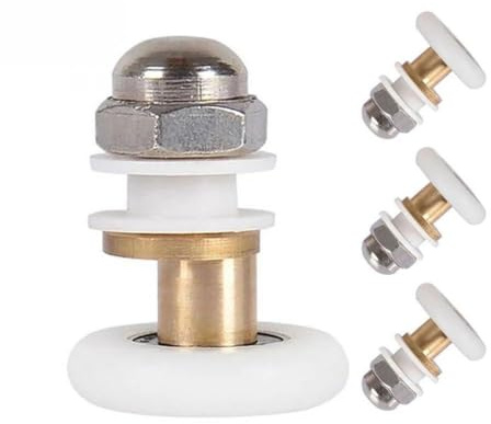 FUBESK Lot de 4 roulettes de porte de douche en nylon avec centre en laiton pour portes de douche coulissantes réglables en verre, compatibles avec une épaisseur de verre de 4 à 6 mm