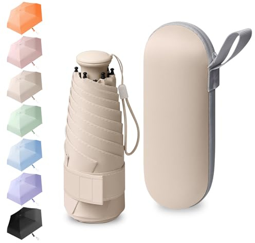 BEKKLPOU Mini Parapluie Pliant, Parapluie Anti Uv, Petit Parapluie, Léger Et Compact, Facile à Transporter, Adapté à Diverses Occasions, Poignée Rétractable (Beige phénix)