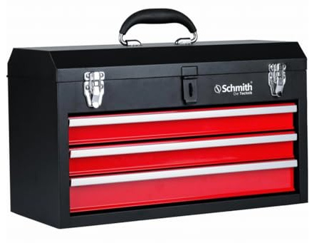 Schmith - Coffre à outils vide - Coffre à outils métallique - Armoire à outils avec tiroirs (3 pièces) - pour atelier et garage, guidages à roulements à billes, capacité de charge 50 kg, 2 serrures