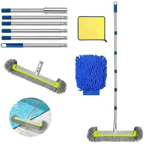 Poolbürste mit Teleskopstange 230cm, Pool Reinigung Bürste 45cm, Poolbesen mit Längenverstellbarer Edelstahlstange, Pool Bürsten Set, Pool Cleaning Brush, für Pool Reinigung